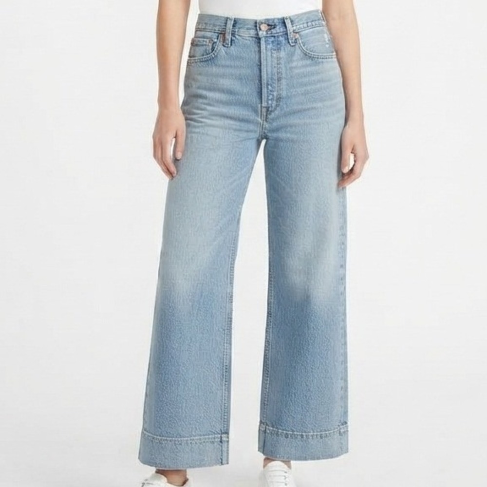 J.Crew Wide Leg Trouser Jeans Womens 32 Blue Light Wash Denim High Rise Boho